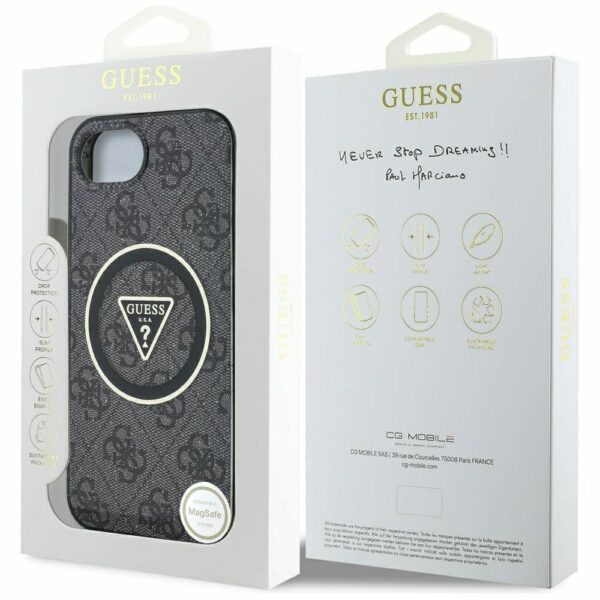 GUESS case for IPHONE 16e (SE 4 2025) compatible with MagSafe GUHMPSE4HG4PRTGK (IML Metal Glitter 4G Circle Triangle) black