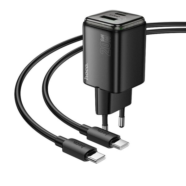 HOCO wall charger USB A + Type C + cable Type C to Type C PD QC3.0 3A 20W N34 transparnent