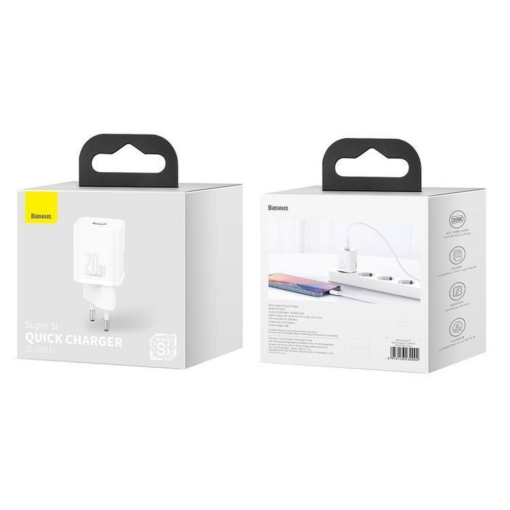 Φορτιστής Τοίχου BASEUS Type C PD 20W QC3.0 Super Si Λευκός CCSUP-B02