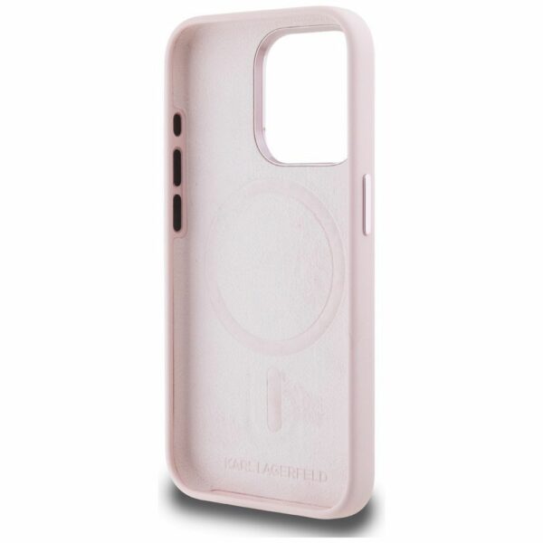 KARL LAGERFELD case for IPHONE 15 Pro Max compatible with MagSafe KLHMP15XSCMKMPCP (Silicone Initial Metal Logo) pink