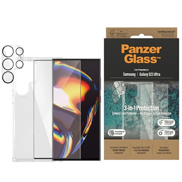 PanzerGlass Bundle 3in1 Transparent Case + Film + Camera Protector for Samsung Galaxy S23 Ultraeng