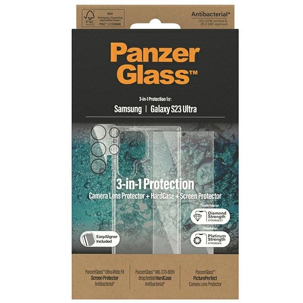 PanzerGlass Bundle 3in1 Transparent Case + Film + Camera Protector for Samsung Galaxy S23 Ultraeng