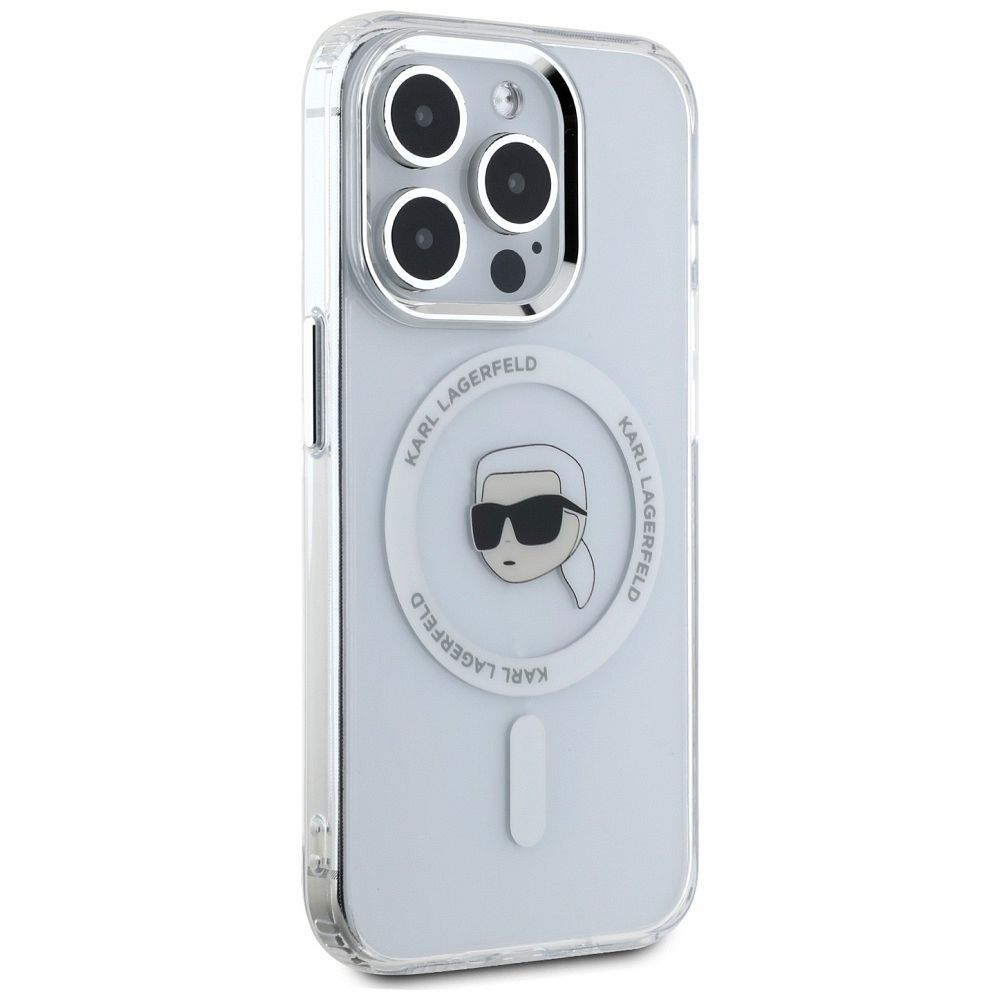 KARL LAGERFELD case for IPHONE 15 Pro Max compatible with MagSafe KLHMP15XHLSKIH (IML Metal K Head) white
