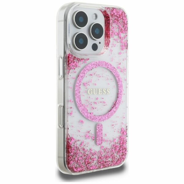 GUESS case for IPHONE 16 Pro compatible with MagSafe GUHMP16LRGRGEP (Resin Bottom Glitter) pink