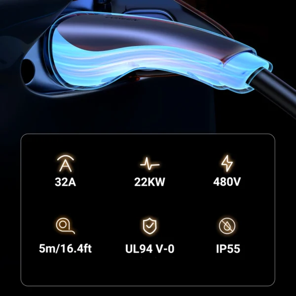 Ugreen EV708 32A 22kW 5m IP55 Electric Car Charging Cable - Blackeng