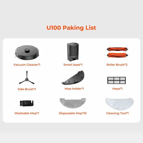 UWANT U100 Robot Vacuum Cleaner with Mop Function + Charging/Cleaning Station - Blackeng