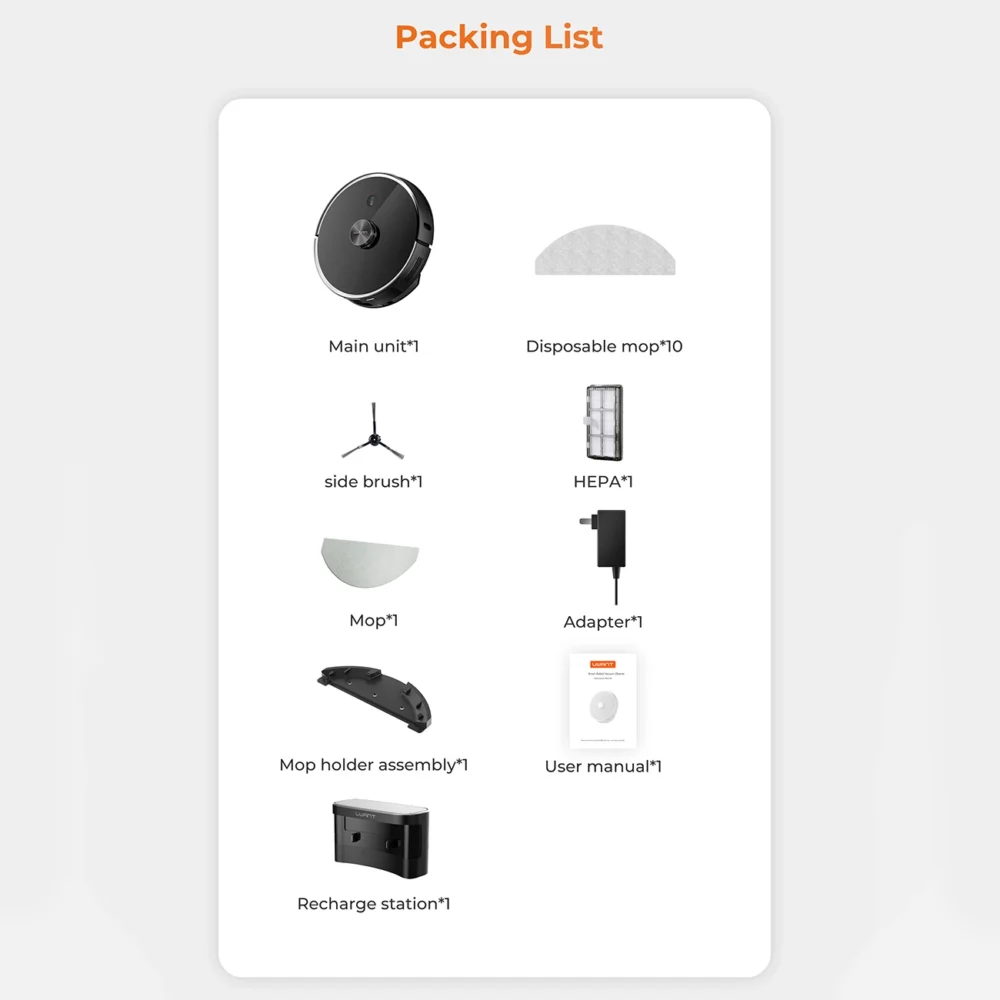 UWANT U100 Lite Robot Vacuum Cleaner with Mop Function + Charging Station - Grayeng