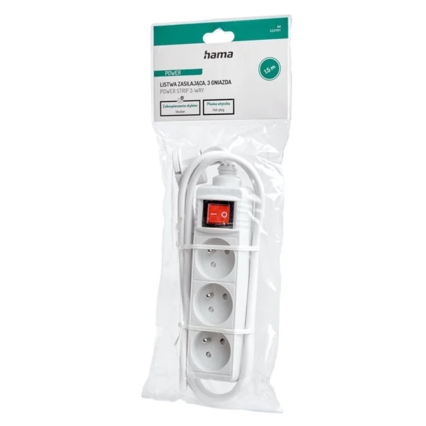 Hama Standard 3-socket power strip 1.5m - whiteeng