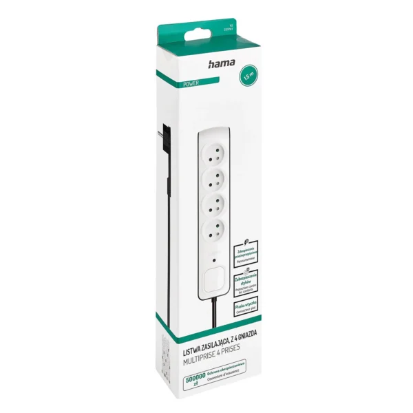Hama Premium 4-Socket Surge Protector Strip 1.5m - Whiteeng