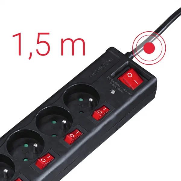 Hama 6-socket surge protector strip 1.4m with switches - blackeng