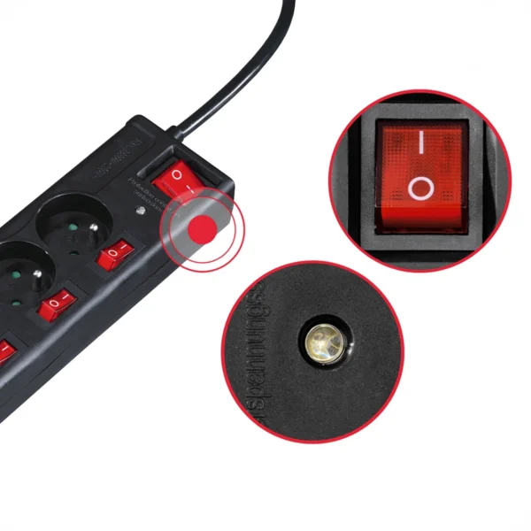 Hama 6-socket surge protector strip 1.4m with switches - blackeng
