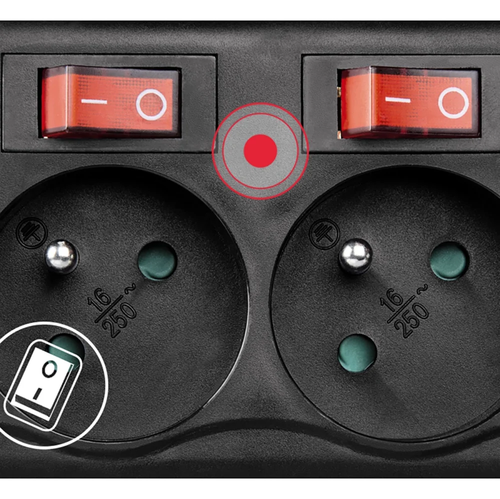 Hama 6-socket surge protector strip 1.4m with switches - blackeng