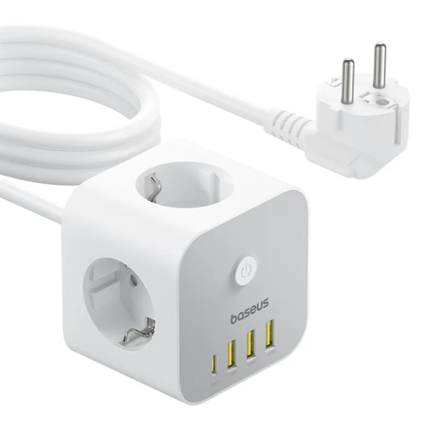 Baseus PowerCombo 7 in 1 Power Strip Cube, 3 AC + 3 x USB-A + 1 x USB-C 20W 1.5 m - whiteeng