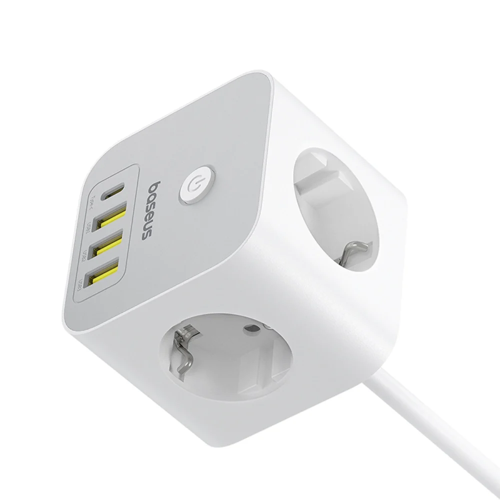 Baseus PowerCombo 7 in 1 Power Strip Cube, 3 AC + 3 x USB-A + 1 x USB-C 20W 1.5 m - whiteeng