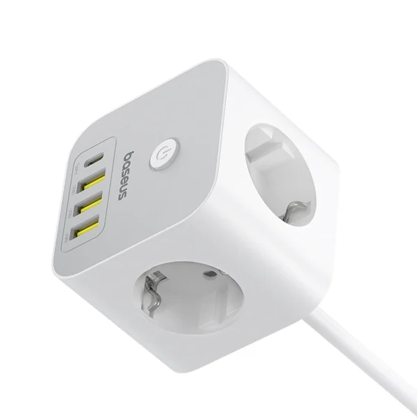 Baseus PowerCombo 7 in 1 Power Strip Cube, 3 AC + 3 x USB-A + 1 x USB-C 20W 1.5 m - whiteeng