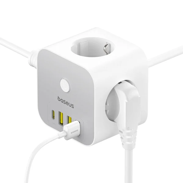 Baseus PowerCombo 7 in 1 Power Strip Cube, 3 AC + 3 x USB-A + 1 x USB-C 20W 1.5 m - whiteeng