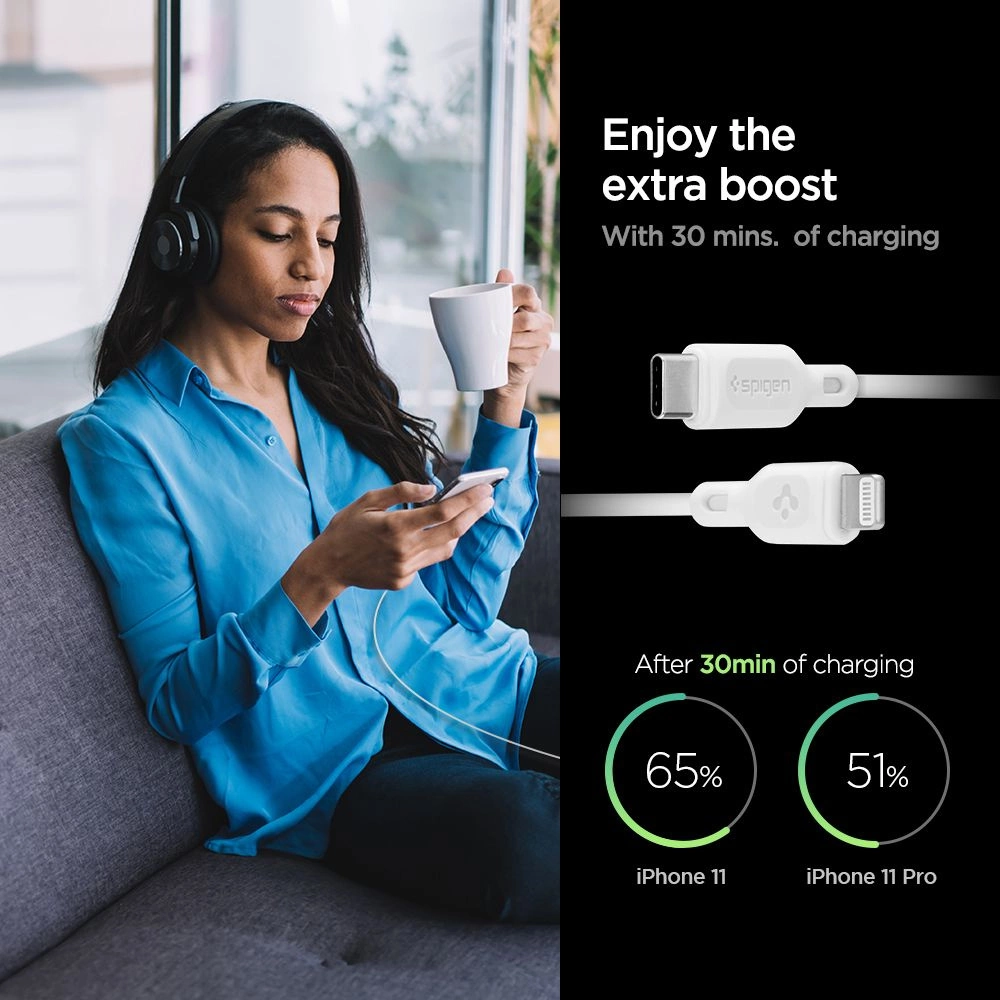 Spigen DuraSync MFi USB-C / Lightning Cable 2-Pack 100cm - Whiteeng