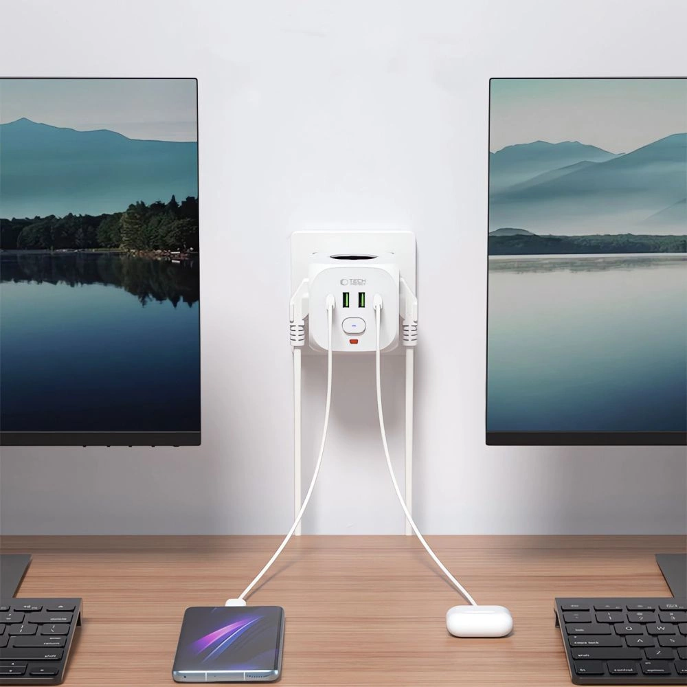 Tech-Protect PCL3x4 Power Strip, 2x USB-A, 2x USB-C, 3x AC Type Schuko - Whiteeng