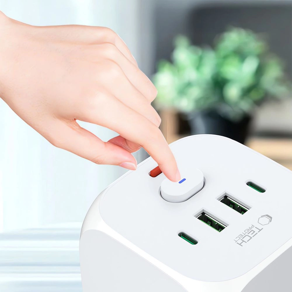 Tech-Protect PCL3x4 Power Strip, 2x USB-A, 2x USB-C, 3x AC Type Schuko - Whiteeng