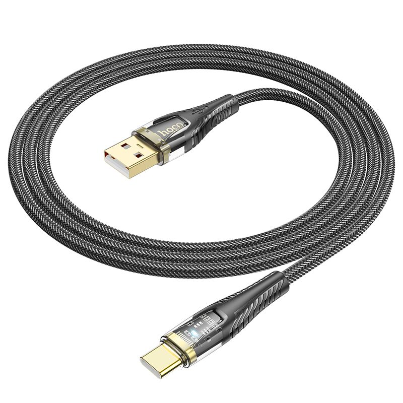 Cable USB A to USB C Hoco 2,4A 1,2 m U121 black transparent