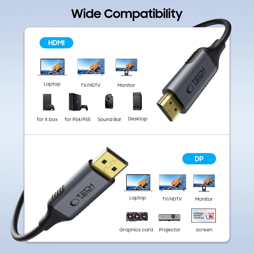Tech-Protect UltraBoost DisplayPort / HDMI 2.0 Cable 4K 60Hz 2m - Blackeng