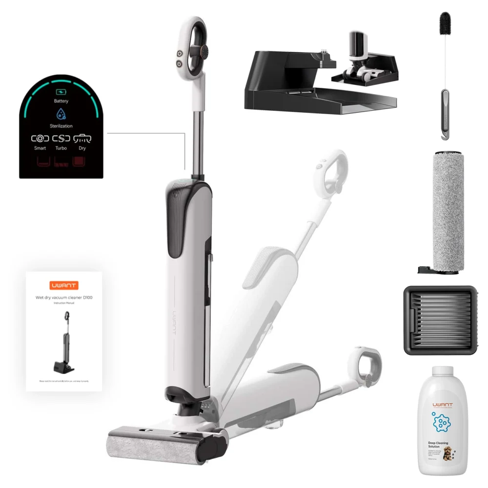 UWANT D100 17000Pa Upright Vacuum Cleaner with Mopping Function and Charging Station - Whiteeng