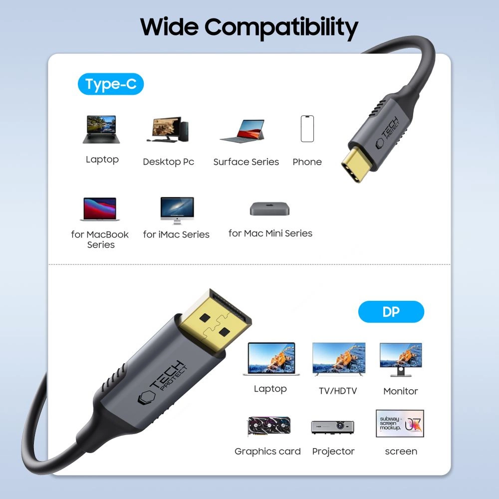 Tech-Protect UltraBoost USB-C to DisplayPort 1.4 8K 60Hz Cable 180cm - Blackeng