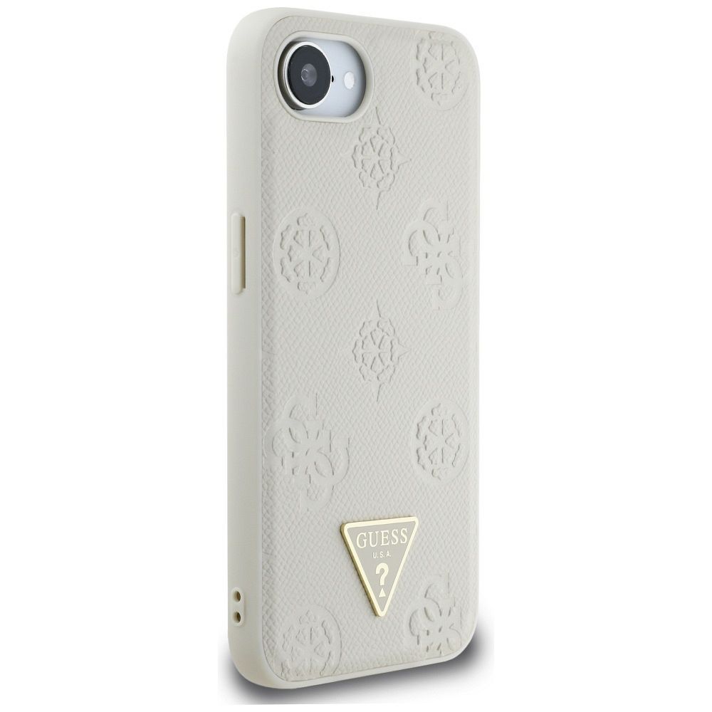 GUESS case for IPHONE 16e (SE 4 2025) compatible with MagSafe GUHMPSE4PGBTME (Grained PU Hot Stamp Peony Triangle Logo) beige