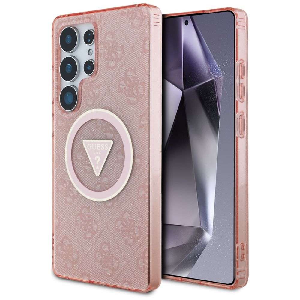 GUESS case for SAMSUNG S25 Ultra GUHMS25LHG4PRTGP (Magnetic IML Metal Glitter 4G Circle Triangle) pink