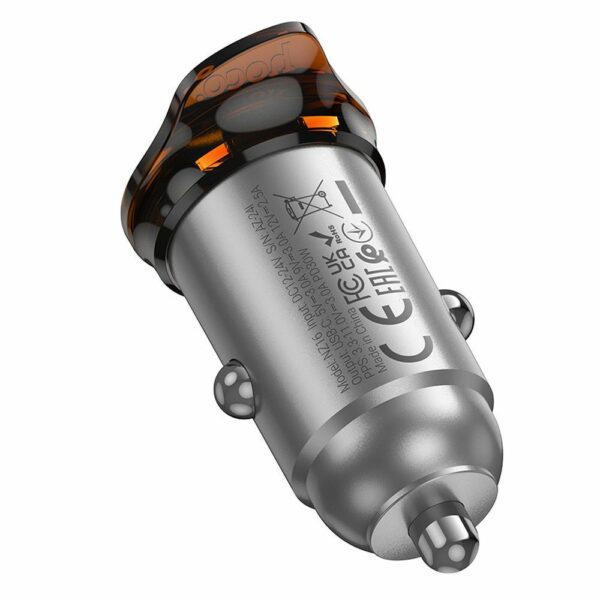 HOCO car charger 2 x Type C + cable Type C to Lightning PD QC 45W NZ16B metal gray