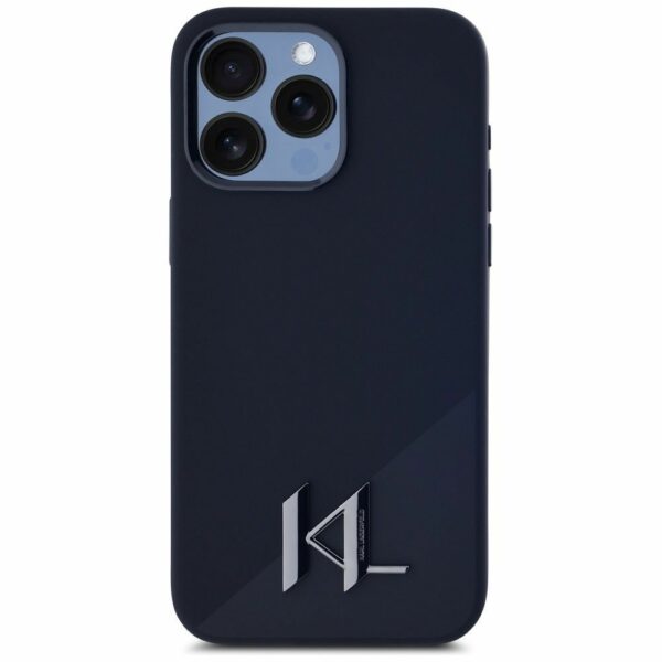 KARL LAGERFELD case for IPHONE 15 Pro Max compatible with MagSafe KLHMP15XSCMKMPCK (Silicone Initial Metal Logo) black