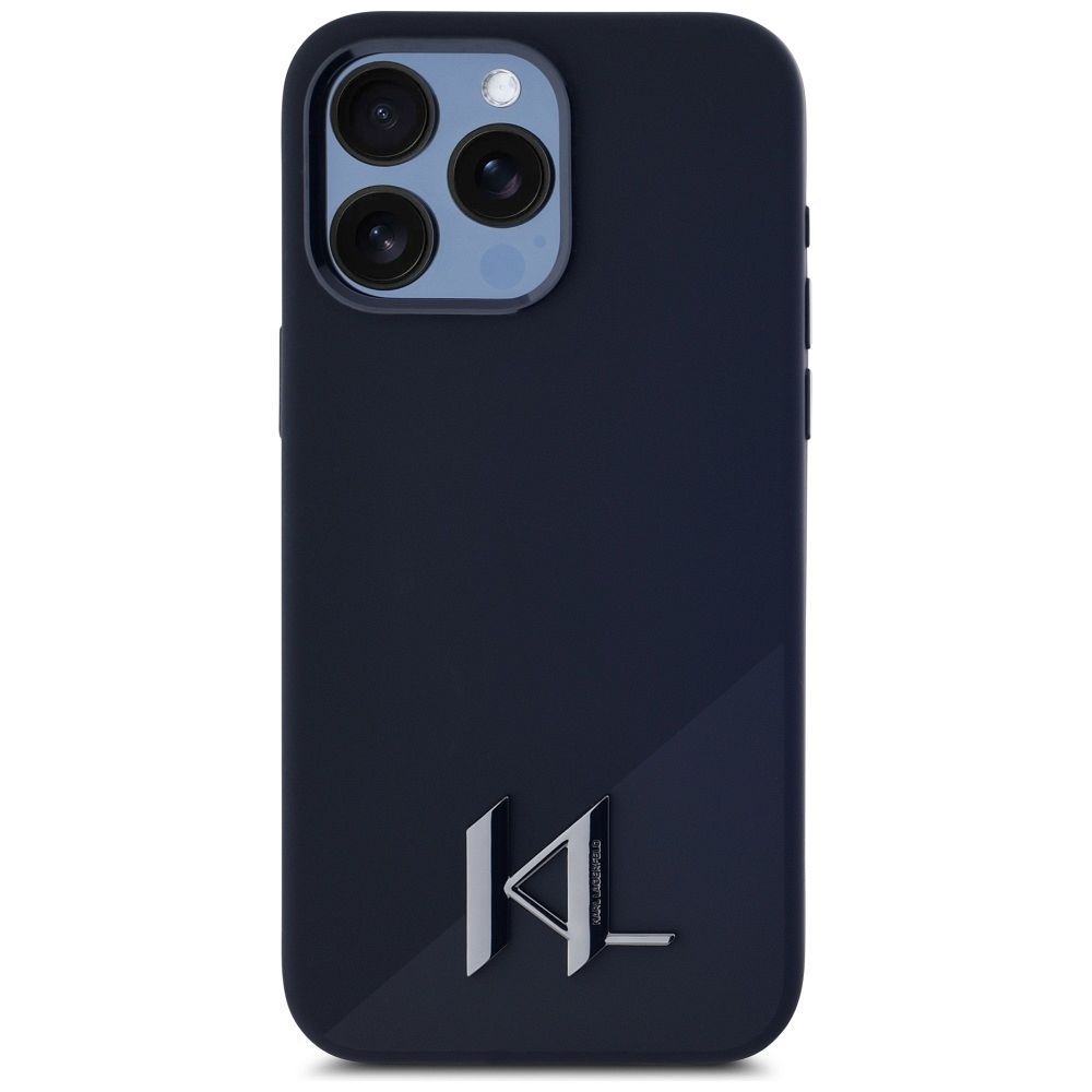 KARL LAGERFELD case for IPHONE 15 Pro Max compatible with MagSafe KLHMP15XSCMKMPCK (Silicone Initial Metal Logo) black
