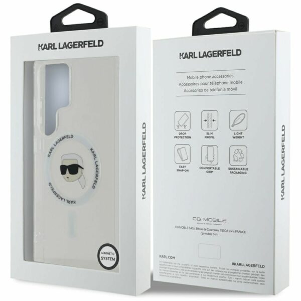KARL LAGERFELD case for SAMSUNG S25 Ultra KLHMS25LHLSKIH (Magnetic IML Metal K. Heads) white