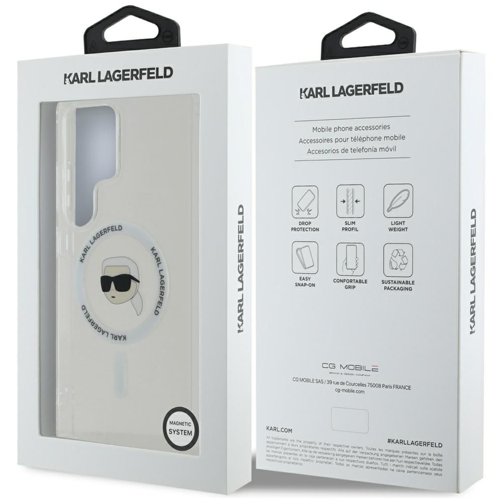 KARL LAGERFELD case for SAMSUNG S25 Ultra KLHMS25LHLSKIH (Magnetic IML Metal K. Heads) white