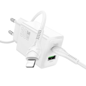HOCO wall charger USB A + Type C + cable Type C to Type C 60W PD QC3.0 AFC 3A 30W N71 white