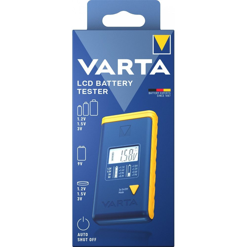 VARTA battery tester with digital display (AA, AAA, Type C, Type D, 9V, button) 893101111 blue