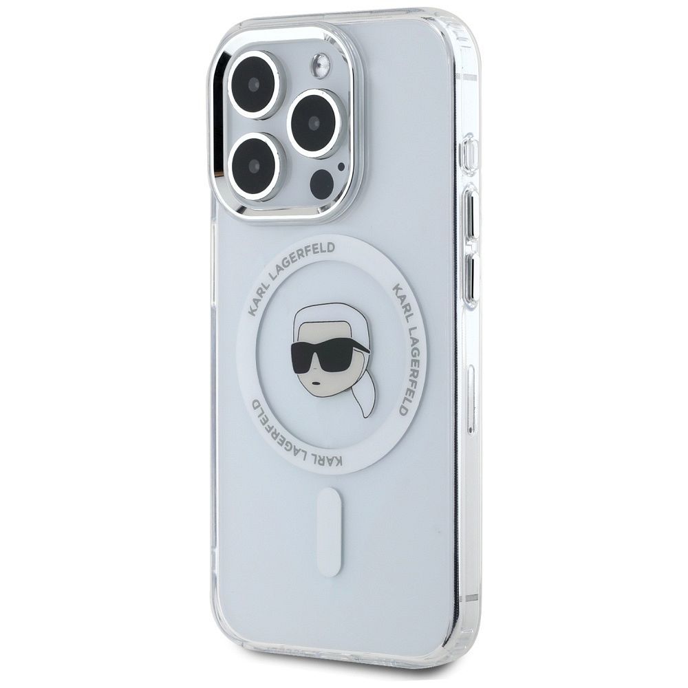 KARL LAGERFELD case for IPHONE 15 Pro Max compatible with MagSafe KLHMP15XHLSKIH (IML Metal K Head) white