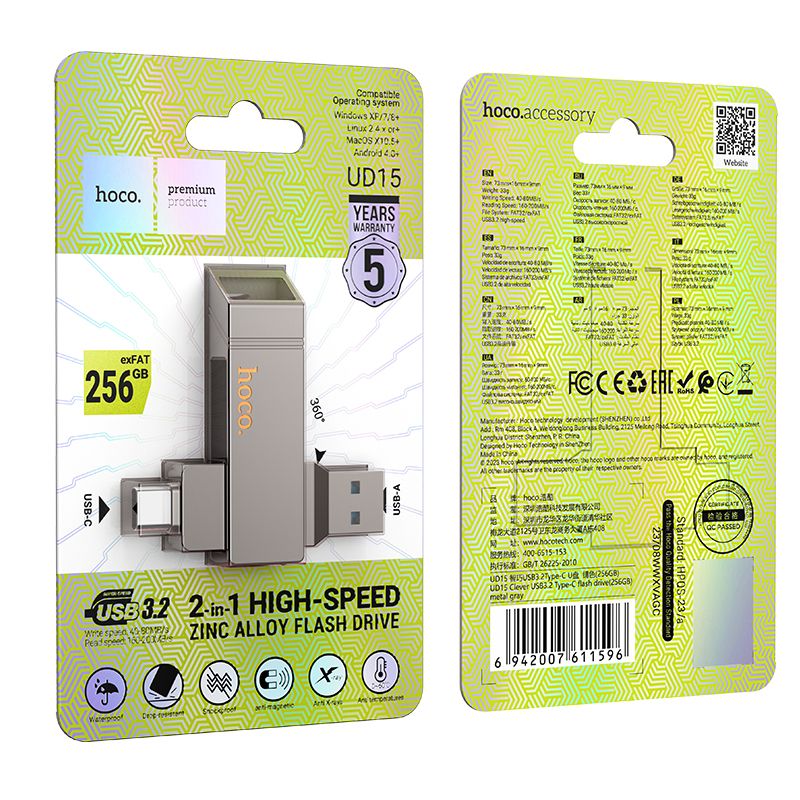 HOCO pendrive USB A + USB C UD15 256GB USB3.2
