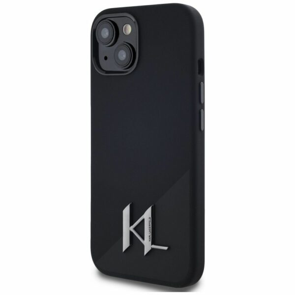KARL LAGERFELD case for IPHONE 15 compatible with MagSafe KLHMP15SSCMKMPCK (Silicone Initial Metal Logo) black