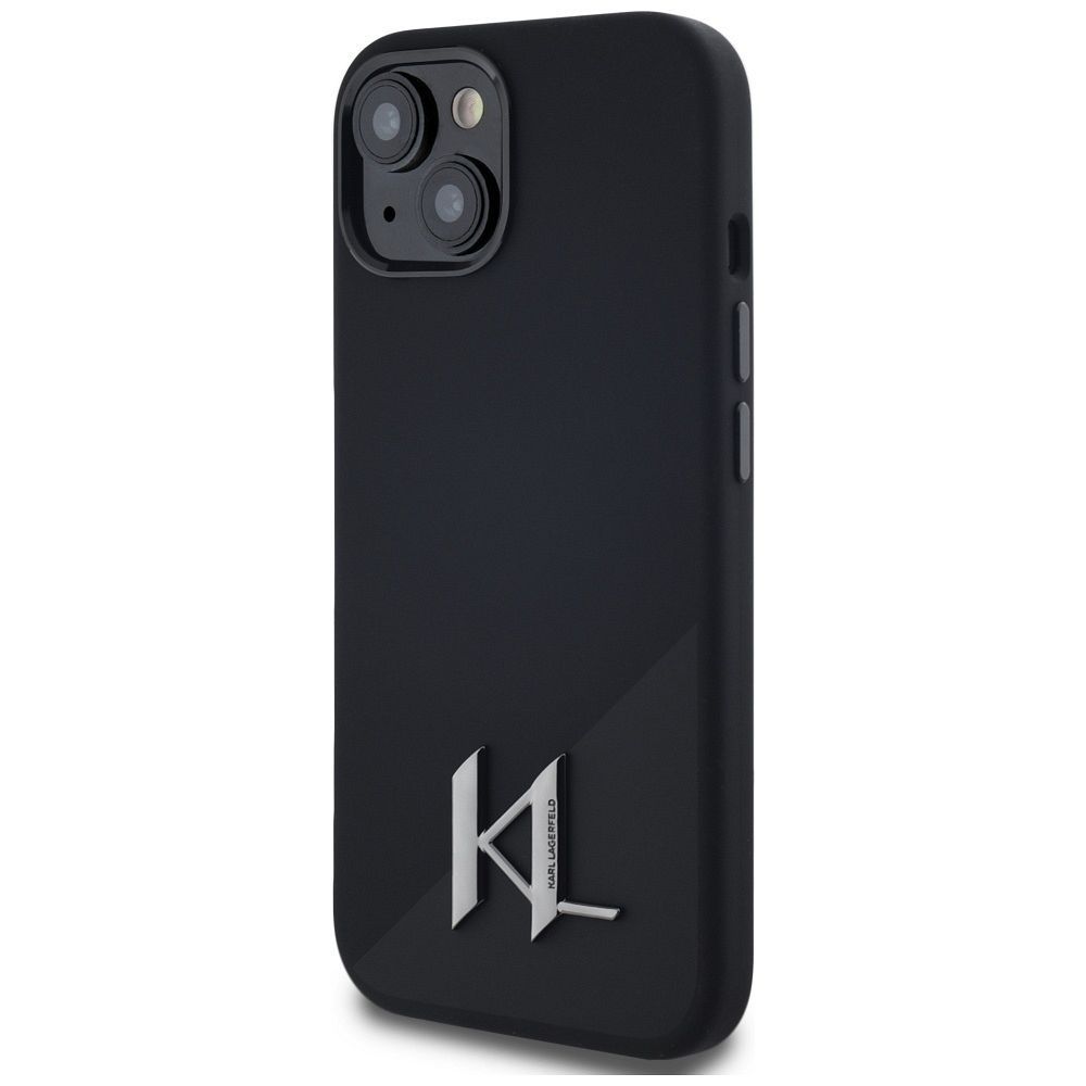 KARL LAGERFELD case for IPHONE 15 compatible with MagSafe KLHMP15SSCMKMPCK (Silicone Initial Metal Logo) black