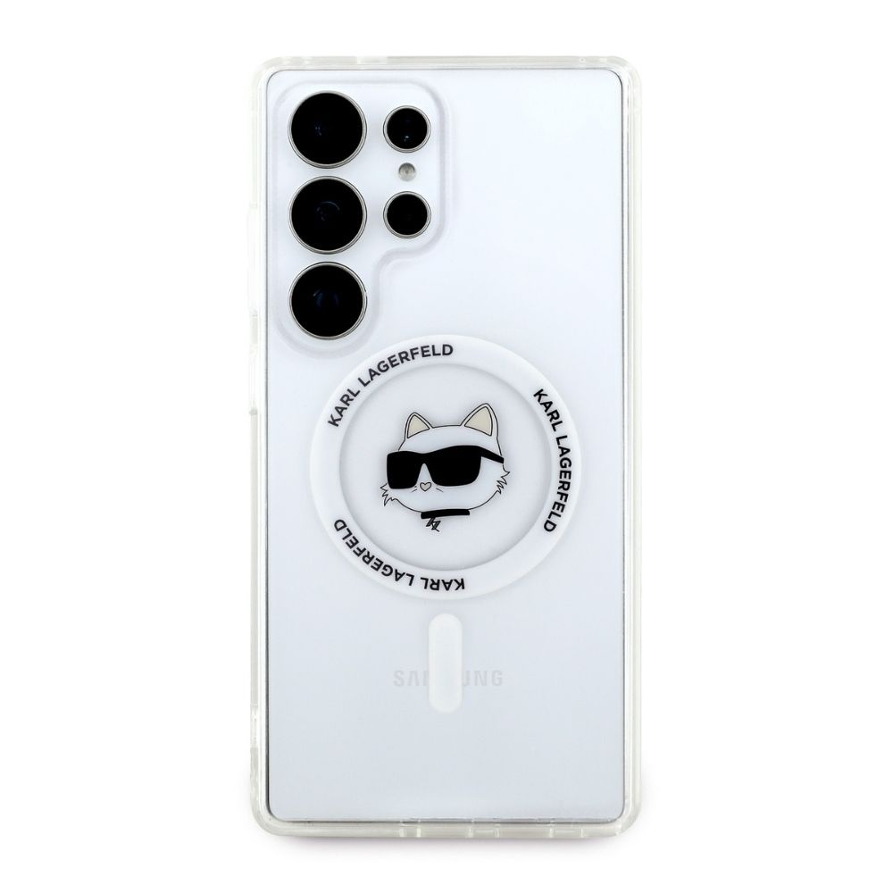 KARL LAGERFELD case for SAMSUNG S25 Ultra KLHMS25LHLSCHH (Magnetic IML Metal Choupette Head) white