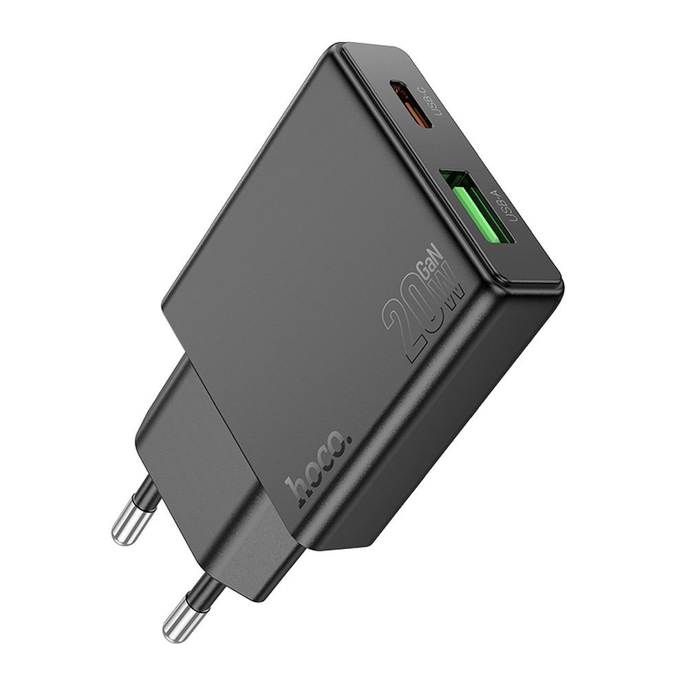 HOCO slim wall charger USB A + Type C PD QC3.0 3A 20W N38 black