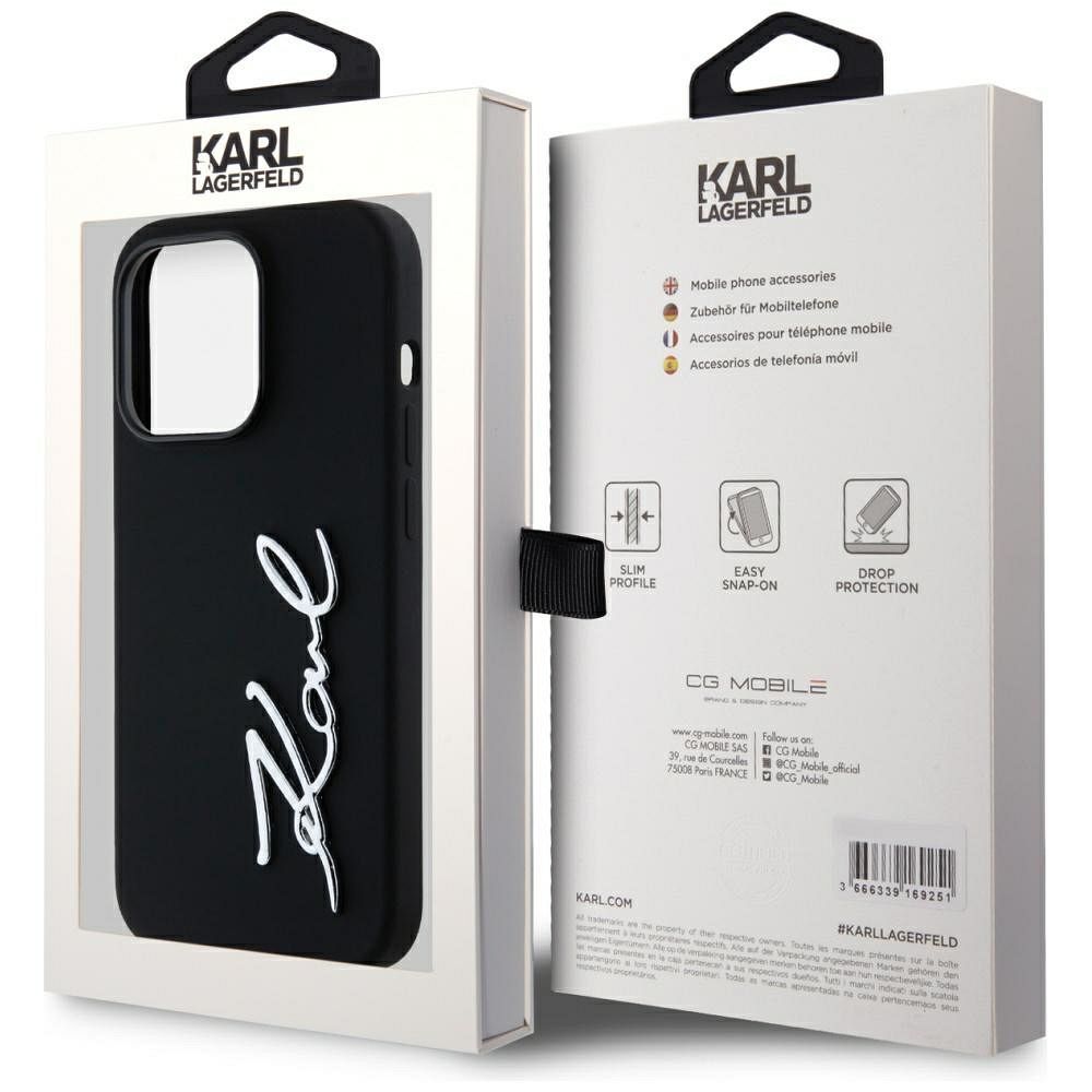 KARL LAGERFELD case for IPHONE 14 Pro KLHCP14LSCMSMVK (Silicone Sign Metal Logo) black