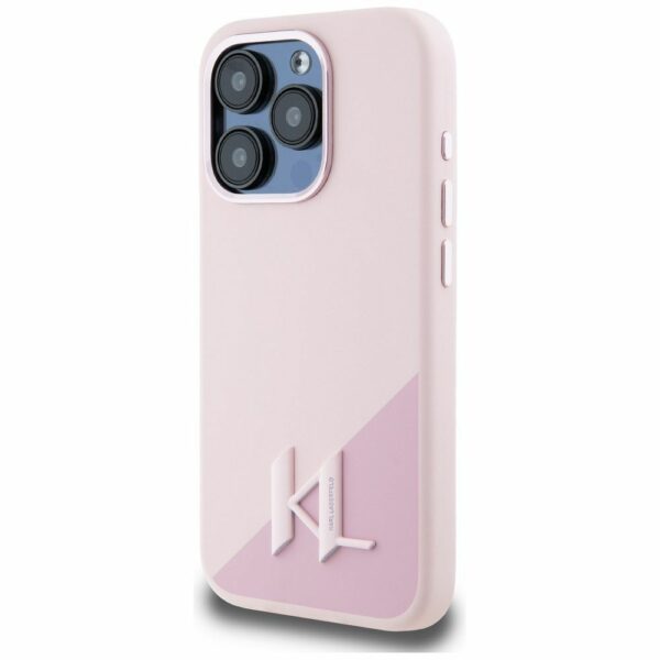 KARL LAGERFELD case for IPHONE 15 Pro Max compatible with MagSafe KLHMP15XSCMKMPCP (Silicone Initial Metal Logo) pink