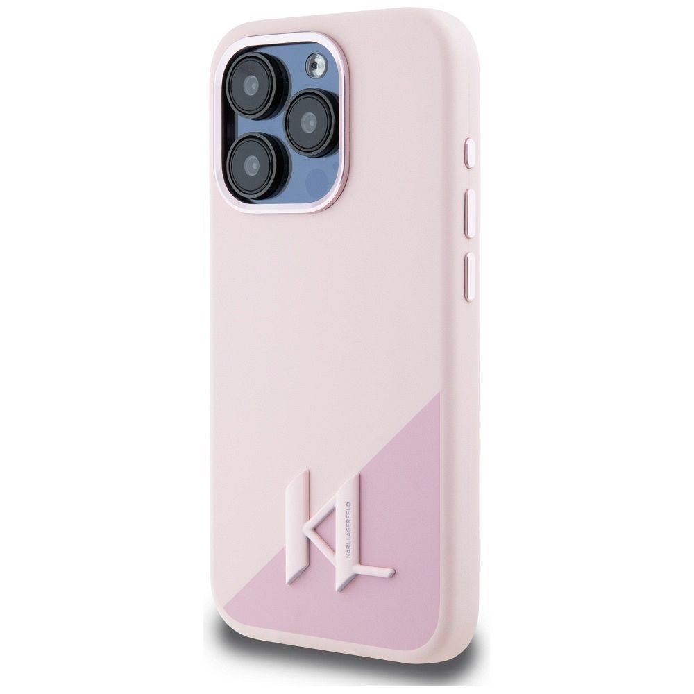 KARL LAGERFELD case for IPHONE 15 Pro Max compatible with MagSafe KLHMP15XSCMKMPCP (Silicone Initial Metal Logo) pink