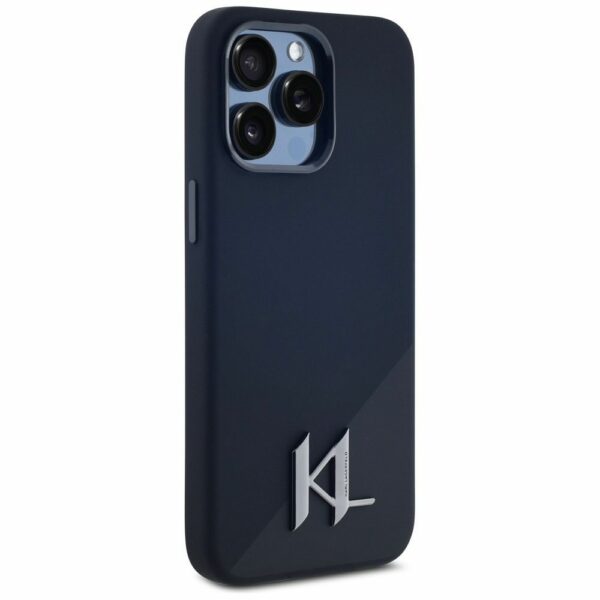 KARL LAGERFELD case for IPHONE 15 Pro Max compatible with MagSafe KLHMP15XSCMKMPCK (Silicone Initial Metal Logo) black