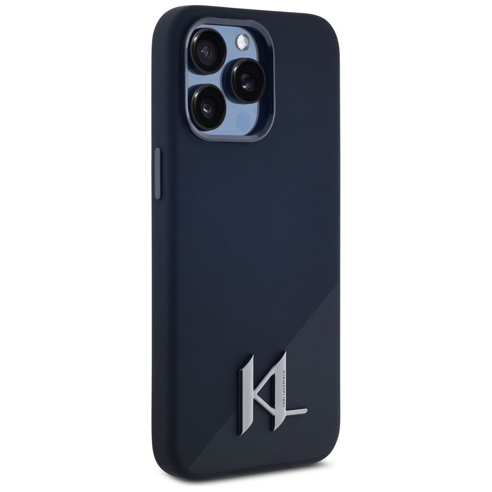 KARL LAGERFELD case for IPHONE 15 Pro Max compatible with MagSafe KLHMP15XSCMKMPCK (Silicone Initial Metal Logo) black