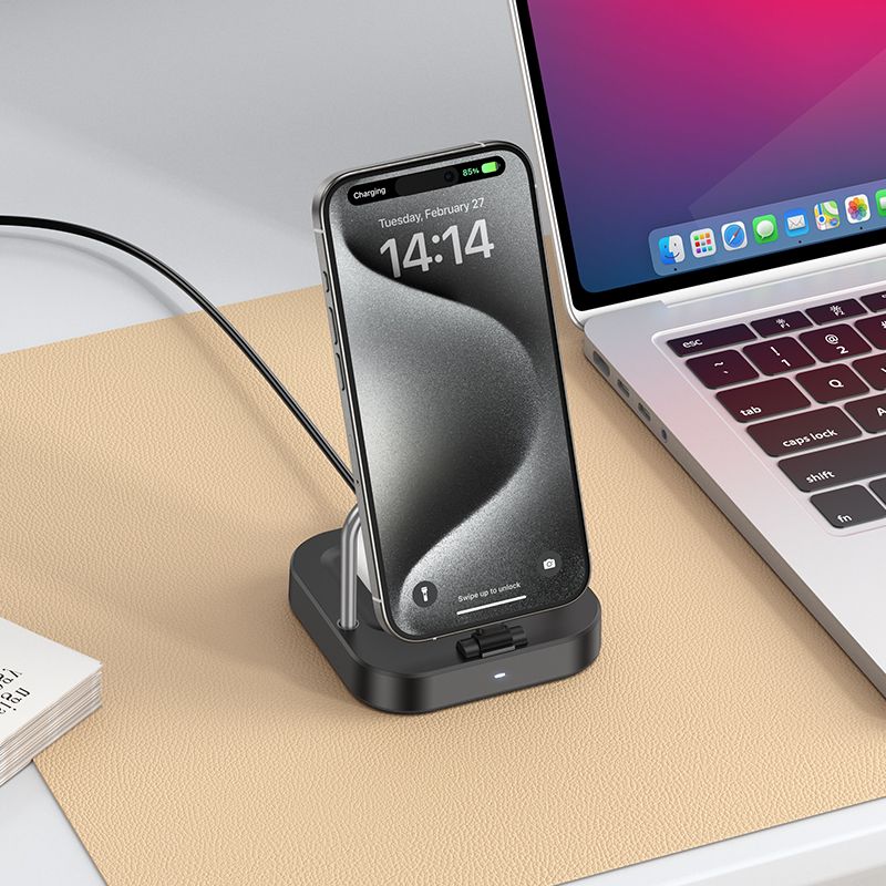 HOCO desktop charger 2in1 Type C + wireless charging 5W PD QC 3A 30W CQ16B black