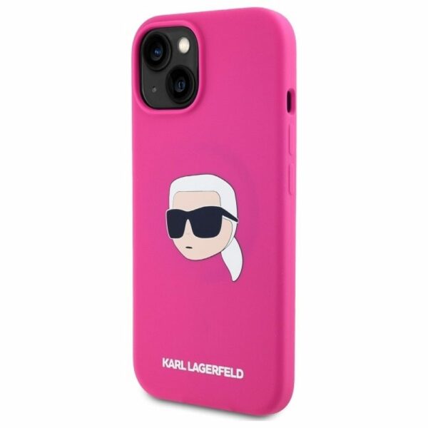KARL LAGERFELD case for IPHONE 15 compatible with MagSafe KLHMP15SSKHPPLF (SIL KL Head Print) fuschia