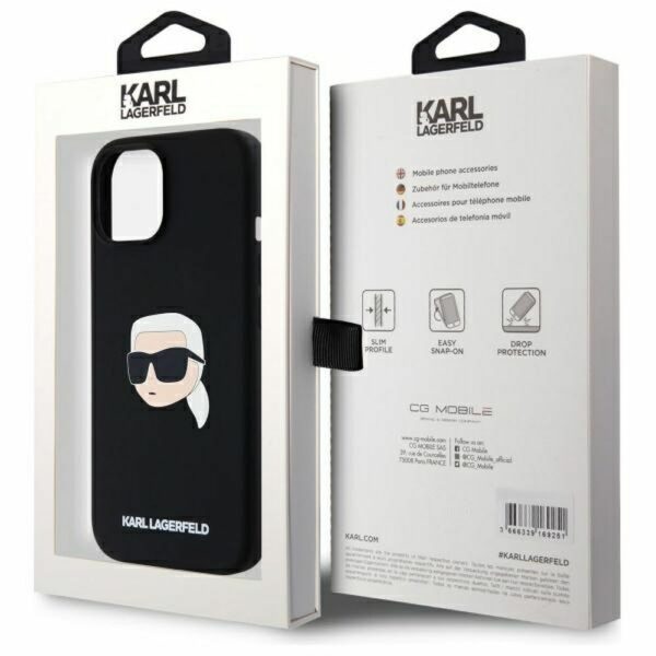 KARL LAGERFELD case for IPHONE 15 compatible with MagSafe KLHMP15SSKHPPLK (SIL KL Head Print) black
